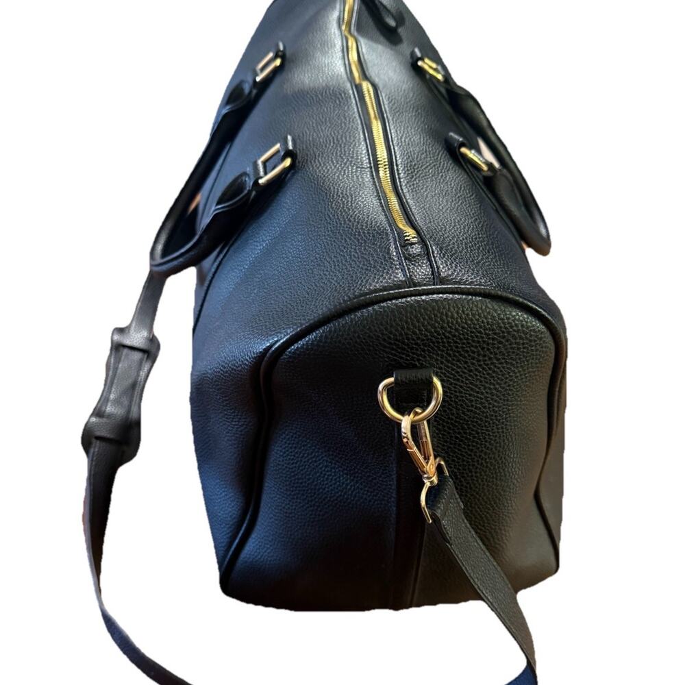 Black Genuine Leather Travel Duffle Holdall Weekend Bag w/ Detachable Strap 20" - Picture 3 of 9